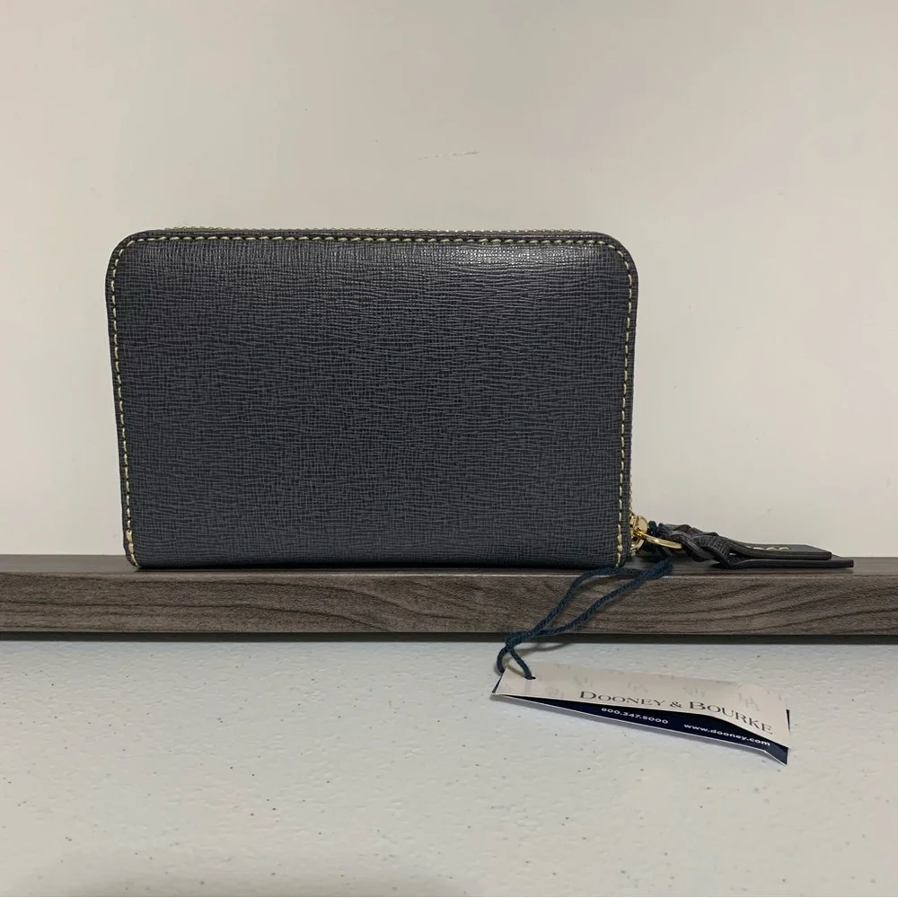 Dooney & Bourke Dark Gray Italian Saffiano Leather Medium Zip Around Wallet-NWT